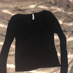 Black long sleeve tie up shirt new with tags.
